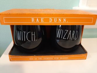 Rae Dunn~wizard Witch Stemless black Wine Glass~Gift Set of 2