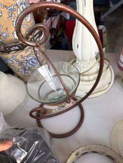 Metal Candle Holder with Glass Bowl