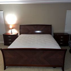 California King Sleigh Bed Frame w/ End 2 Nightstands