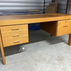 Bent Silberg Mobler Mid Century Danish Teak Desk, side table, file cabinet, table lamp and credenza.