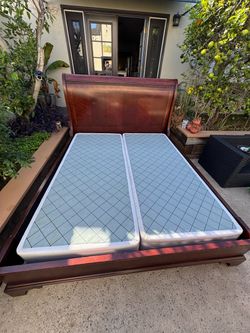 Cal King Size Cherry Wood Sleigh Bed Frame and box springs