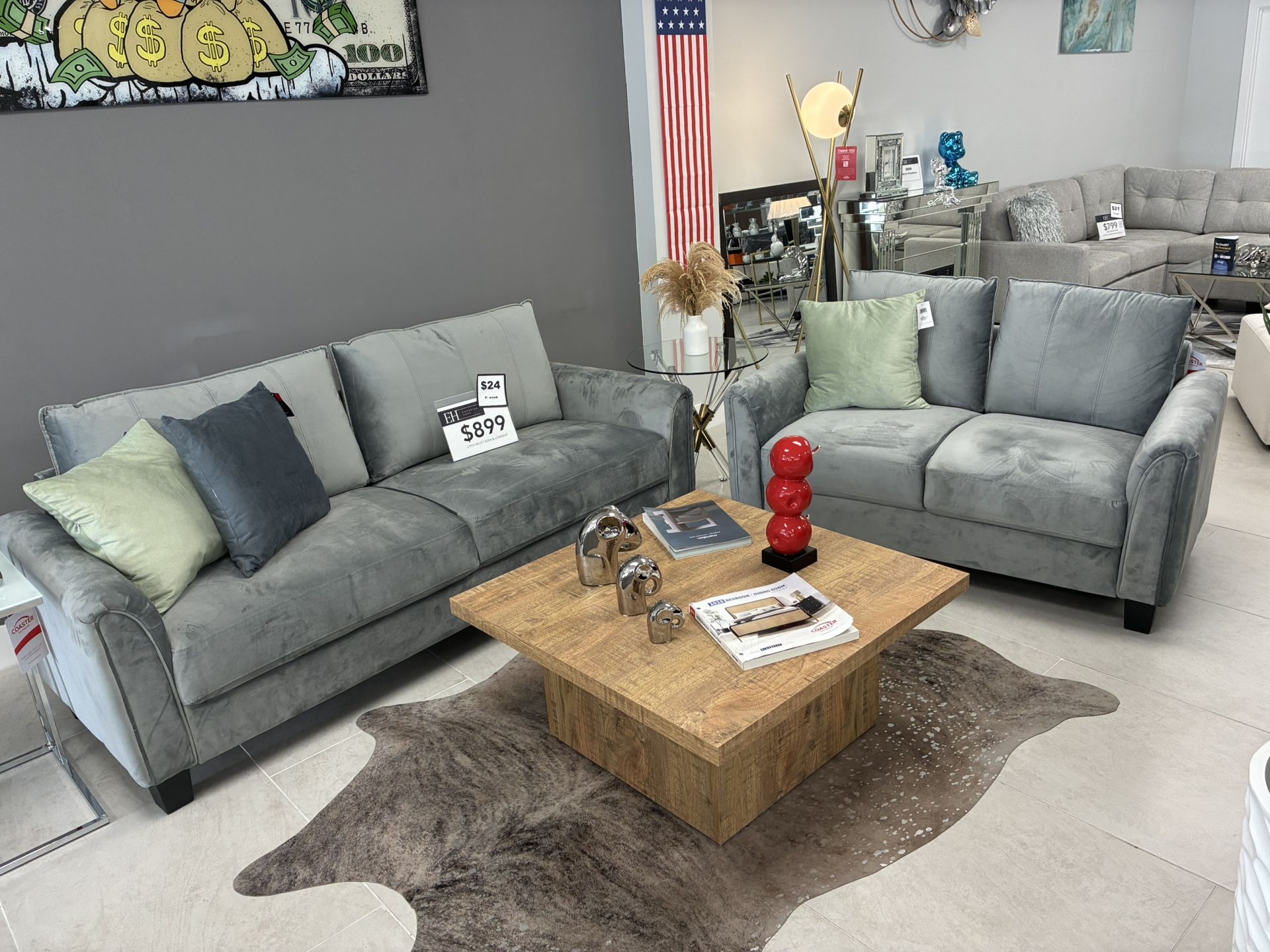New Sofa And Loveseat Grey Velvet