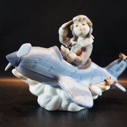 Lladro Over The Clouds Airplane Boy 5697 Porcelain Figurine