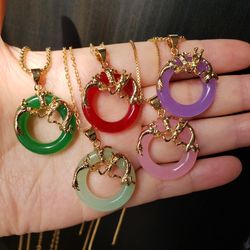 Genuine Jade 18K Gold plated necklace New