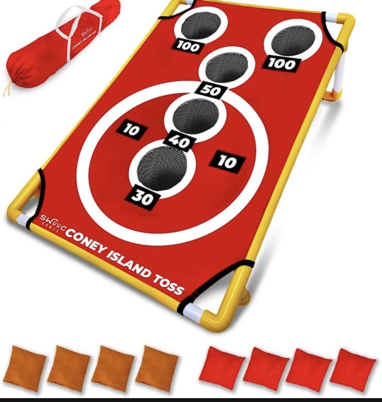SWOOC Games - Coney Island Tossâ„¢ - Arcade Style Cornhole Board Set w/Carrying Case & 15+ Games - Corn Hole Games for Adults - Kids Bean Bag Toss Game