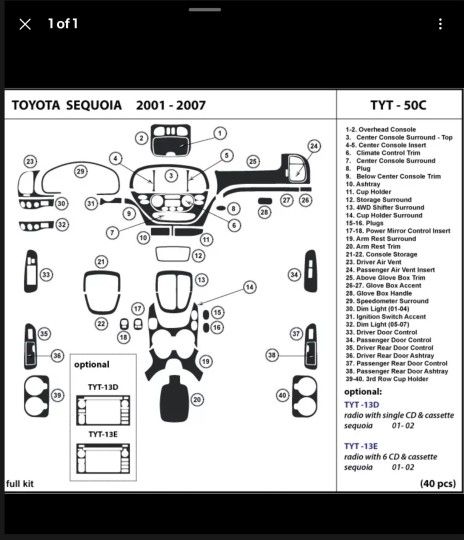 2001-2007 Toyota Sequoia Interior Real black Carbon Fiber Dash Trim Kit