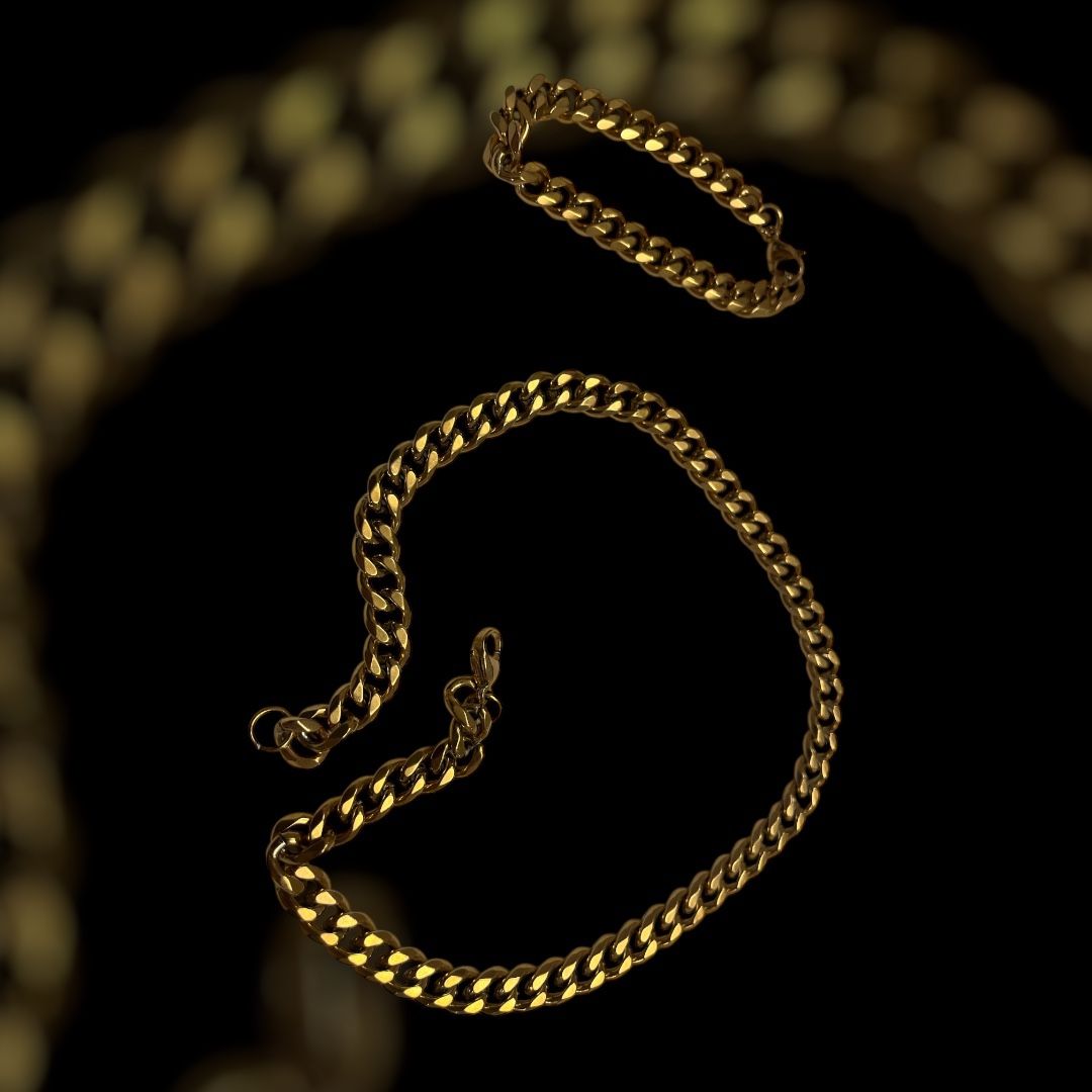 18” 18K Gold Plated Cuban Chain + 7” Bracelet Set | Hypoallergenic, No Tarnish, No Green