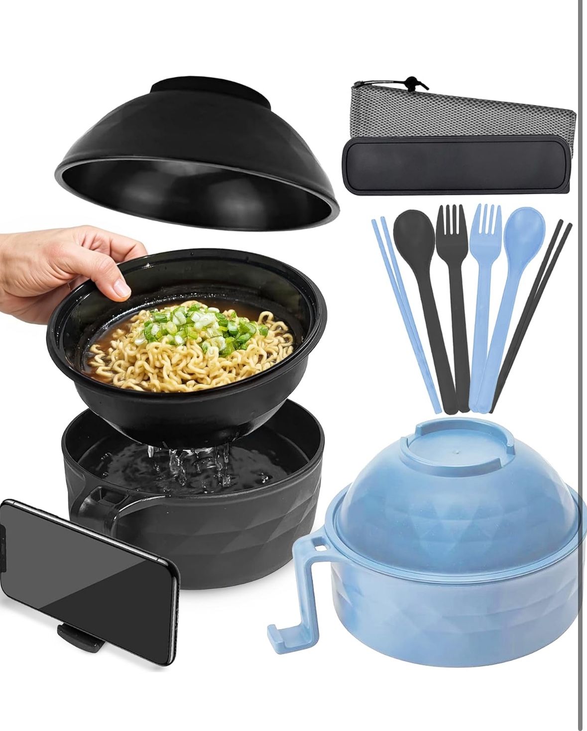 Microwave Ramen Bowl Set, 2 Packages Microwave Ramen Cooker Set, Wheat Fiber Instant Noodle Bowl with Chopsticks, Stuff for College Dorm Room Essentia