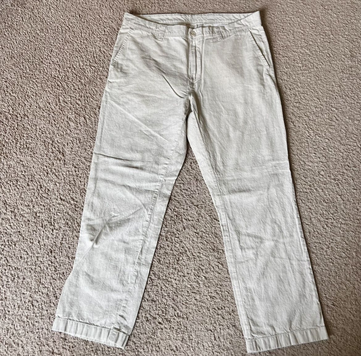 Roundtree & Yorke Gray Chinos Classic Straight-Leg 36W x 29L Linen blend Pants