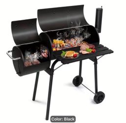Black Charcoal BBQ Grill with Offset Smoker