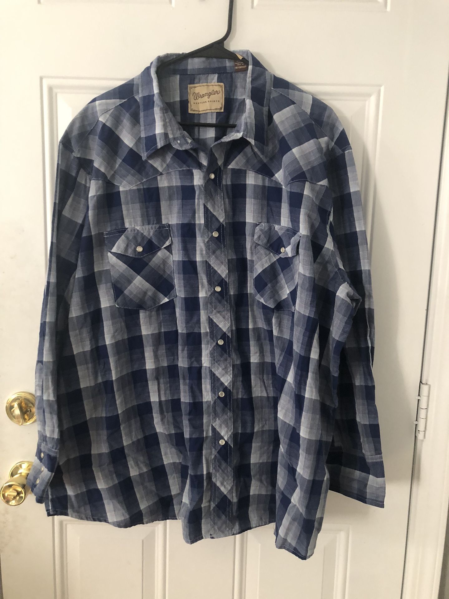 Wrangler Western Shirts Men's Navy and White Checkered size 3X Shirt
