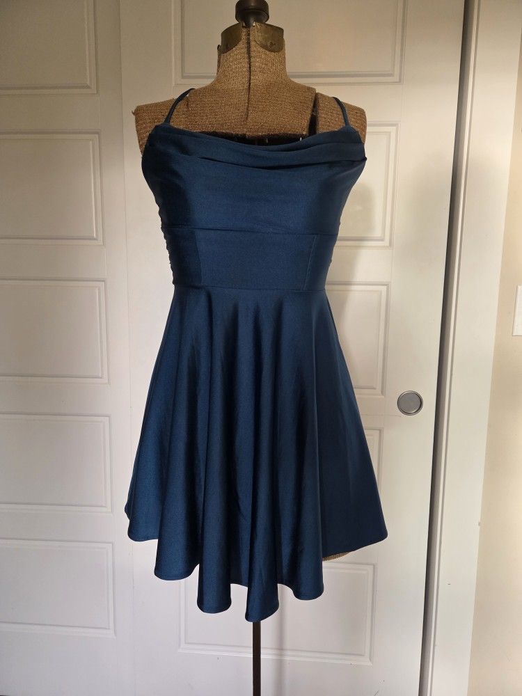 Dark Teal Satin Homecoming Dress