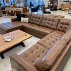 Baskove Auburn Real Leather 3 Pieces Sectional Couch Same Day Delivery 
