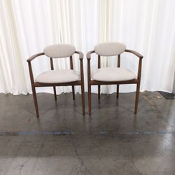 Pair of West Elm Wood Upholstered Dining Armchairs