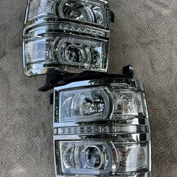 14-15 Chevy Silverado Chrome Clear Headlights/ Luces Delanteras 