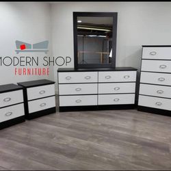 Dresser With Mirror, Chest And Two Nightstands 🌌 Comoda Con Espejo, Gavetero Y Dos Mesitas De Noche 🌌