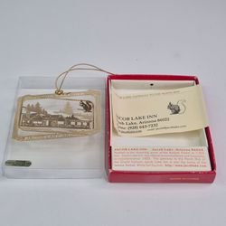 Jacob Lake Inn Arizona 24K Gold Flashed Brass Hanging Ornament. vintage.