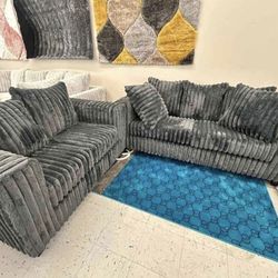 Charcoal Fabric Sofa and Love Seat.
