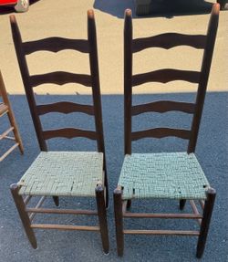 Vintage Pair of Ladder-Back Chairs with Woven Seats