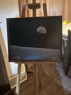 Third stone from the sun; Iconic Vintage ‘Earthrise’ Photo in Simple Wood Frame: