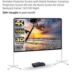 NEW 80" 4K MOVIE PROJECTOR SCREEN PORTABLE WITH STAND
