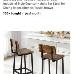 Set of 2 Bar Stools, Tall Bar Stool with Backrest and Footrest, Tall Bar Chairs, Industrial Style Counter Height Bar Stool for Dining Room, Kit