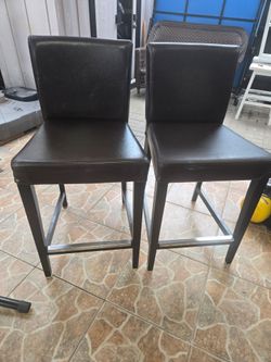 Pair of Dark Brown Faux Leather Bar Stools
