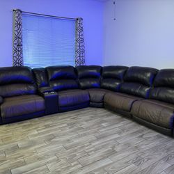 Chocolate Brown Leather Sectional With Recliner 