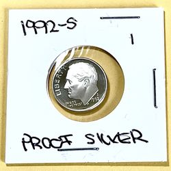1992 - S.     Silver Proof Brilliant Uncirculated Roosevelt Dime.