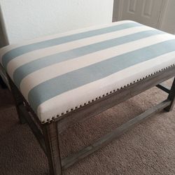 Clean Blue & White Striped Bench With  Metal Button Accent