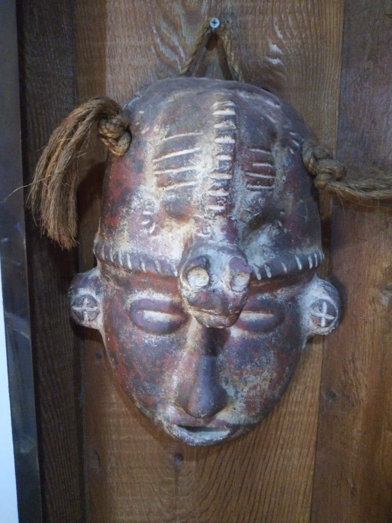 Antique Stone Mask Jaguar Turtle Priest Headdress