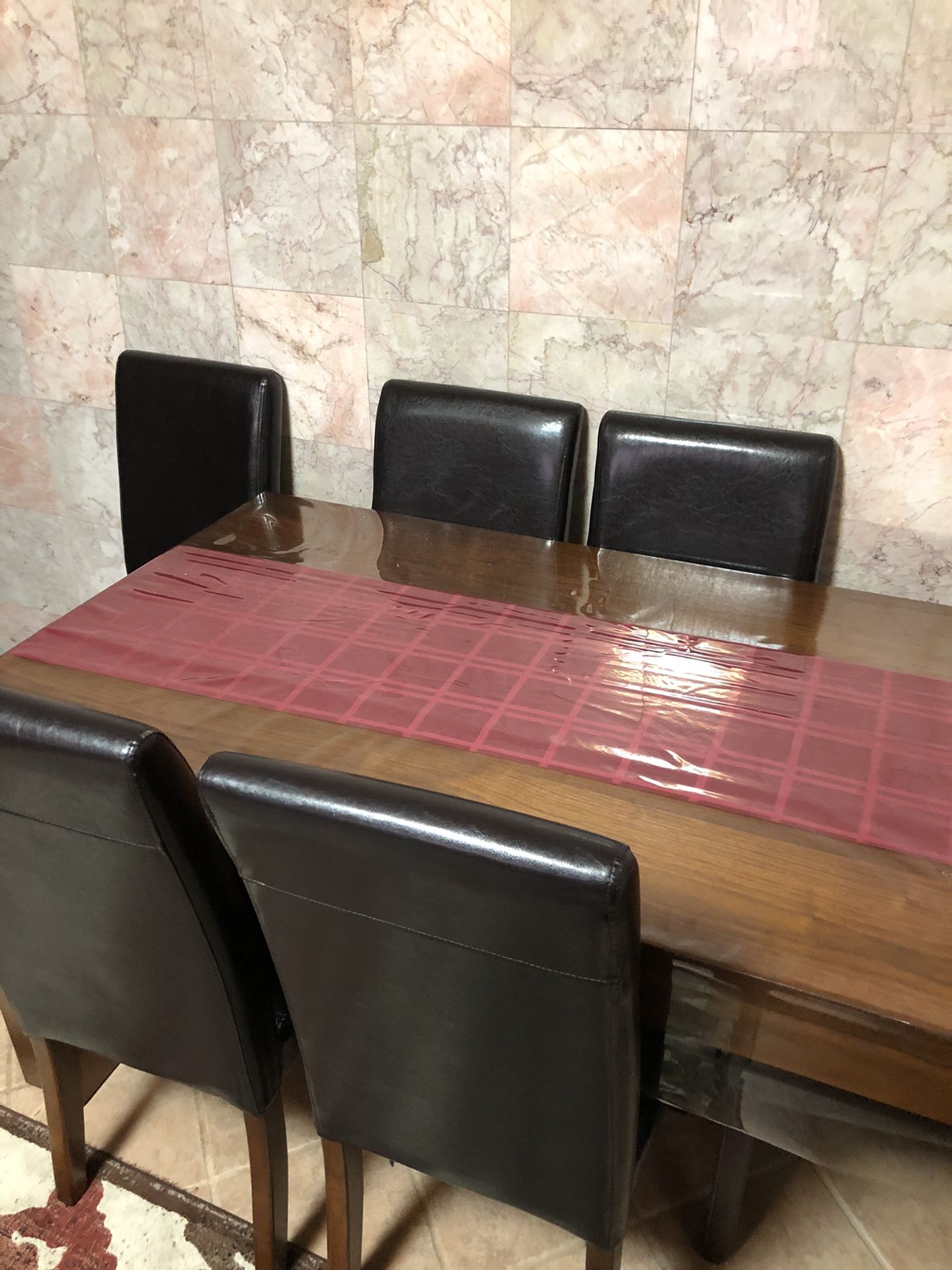 (will deliver) Solid Wood Dining Table + 6 Leather Chairs