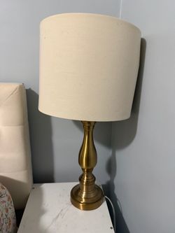Brass Table Lamp with Cream Drum Shade