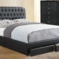 Priscilla Wooden Cal King size Bed With Tufted Head Board- Black-with storage   On Sale Now 469.00 Free Delivery 🚚 
