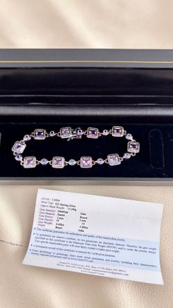 Sterling Silver Amethyst Square Link Bracelet-Purple