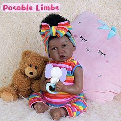 Real Life Baby Dolls 20-Inch Reborn Baby Dolls with Hair Soft Cloth Body Baby African American Realistic Baby Doll That Look Real Fake Baby Doll with