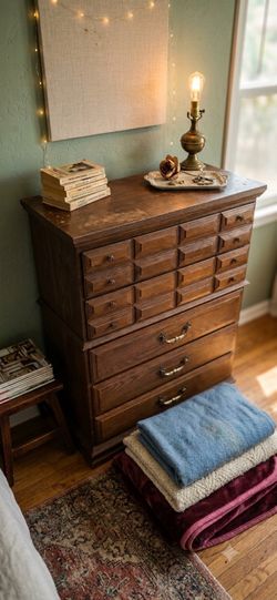 2-Piece Vintage Wood Dresser Set – Tall Chest & Triple Dresser with Mirror