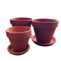 Terra Cotta Pots with Saucer 3 Pack 6" & 4.25" Clay Pot Ceramic Pottery Planter