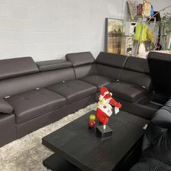 Brown Leather Sectional 