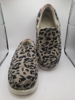 Size 12  Hey Dude Misty Woven Cheetah Grey slip-on shoes