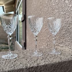 3 Wine Glasses  With Cut Glass Design 