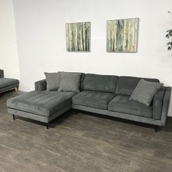 Dark Gray Mid Century Modern L-Shape Sofa (Left Chaise)