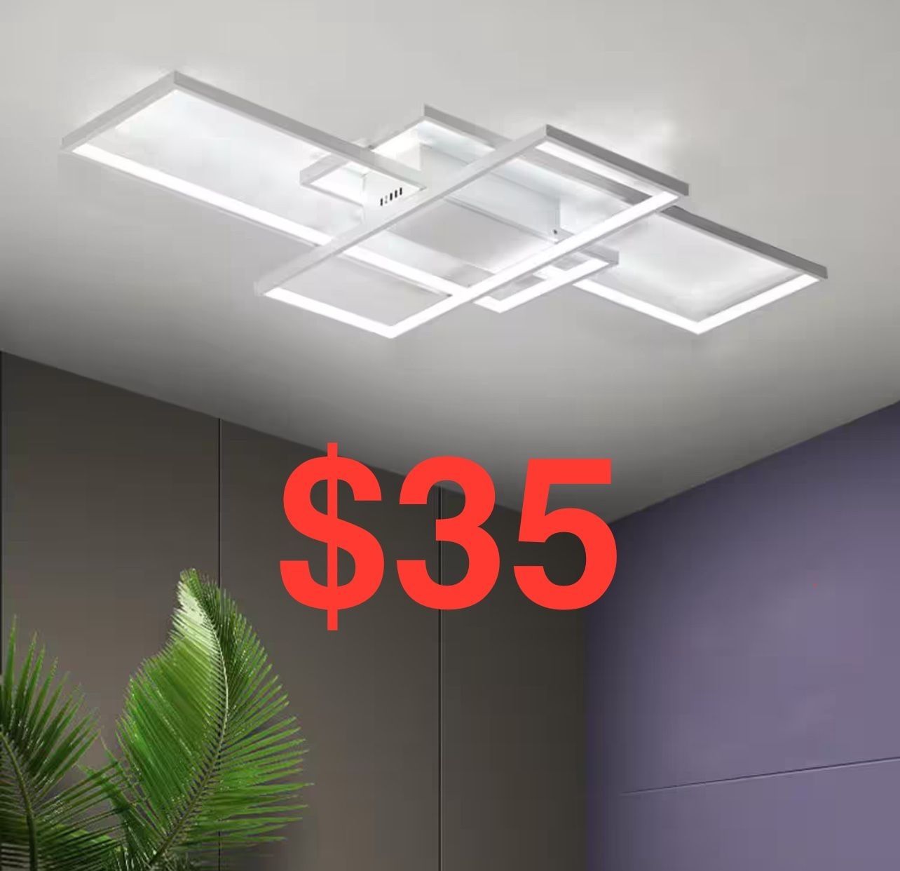 OUKANING 35 in. 1-Light
Modern White Integrated LED Square
Acrylic Flush Mount Ceiling Light
(White light)