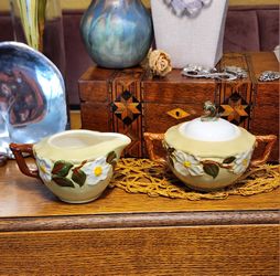Vintage Stangl Pottery White Dogwood Creamer and Sugar Set