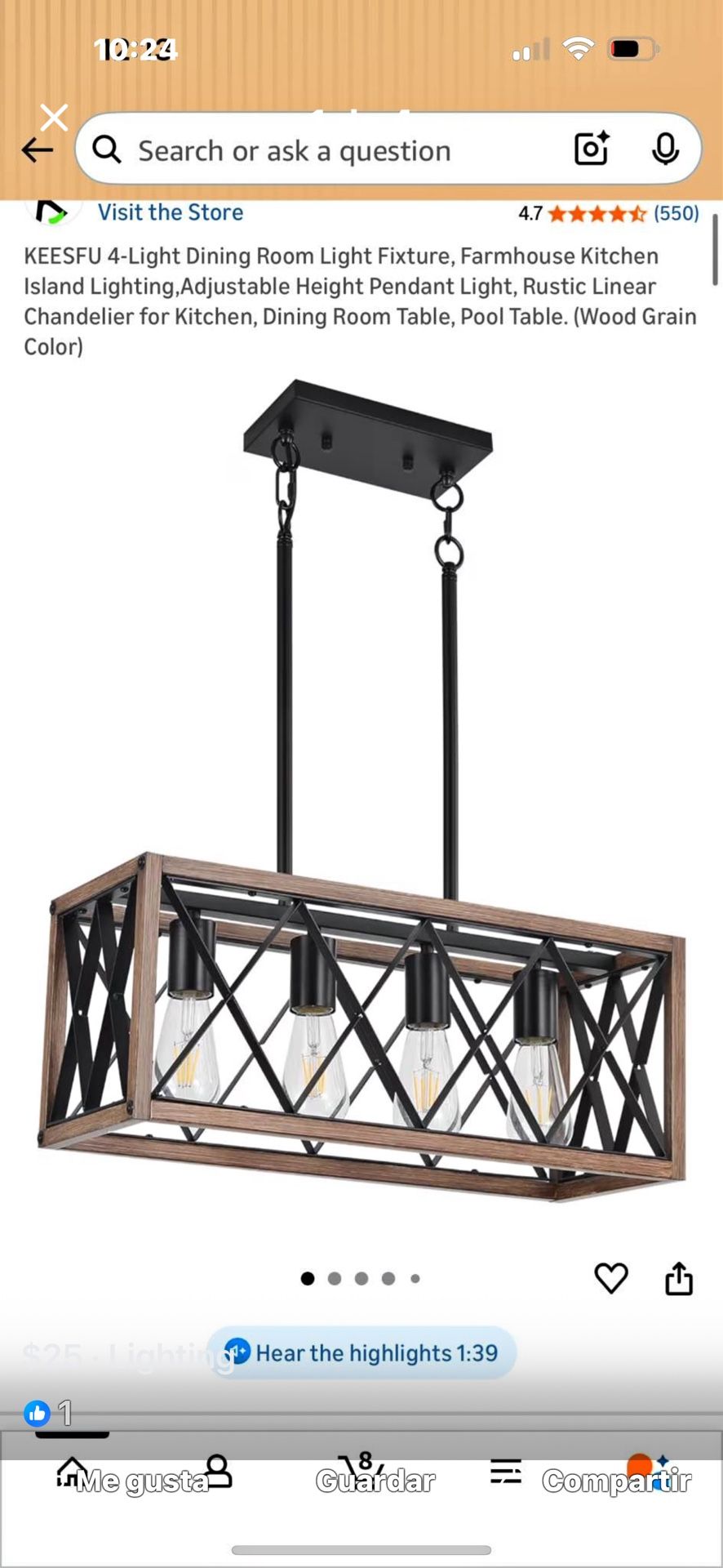 Lámpara Para Cocina,bar,new $25 Tengo 4 Perfectas 