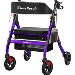 Blessreach Heavy-Duty Foldable Rollator Walker, 450 Lb Capacity, 8" Wheels