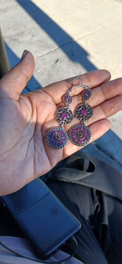 Purple Crystal Drop Dangle Earrings