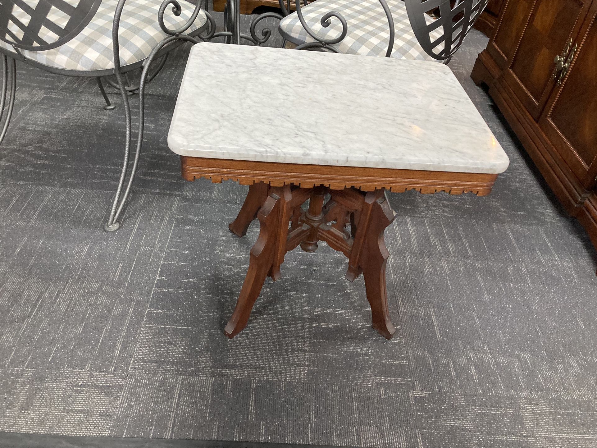 Marble Top Carved Accent Table