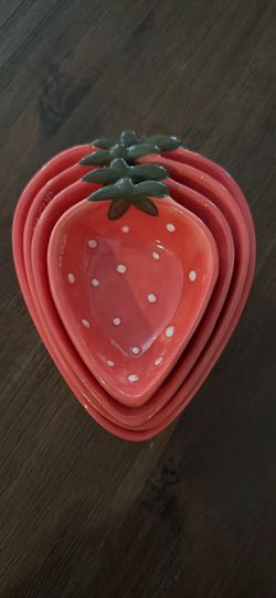 Hand-Painted Strawberry Stoneware Measuring Cups