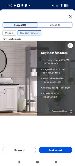 VEIKOUS Over the Toilet Storage Cabinet W/ Adjustable Shelves, Bathroom Space Saver Cabinet, Grey